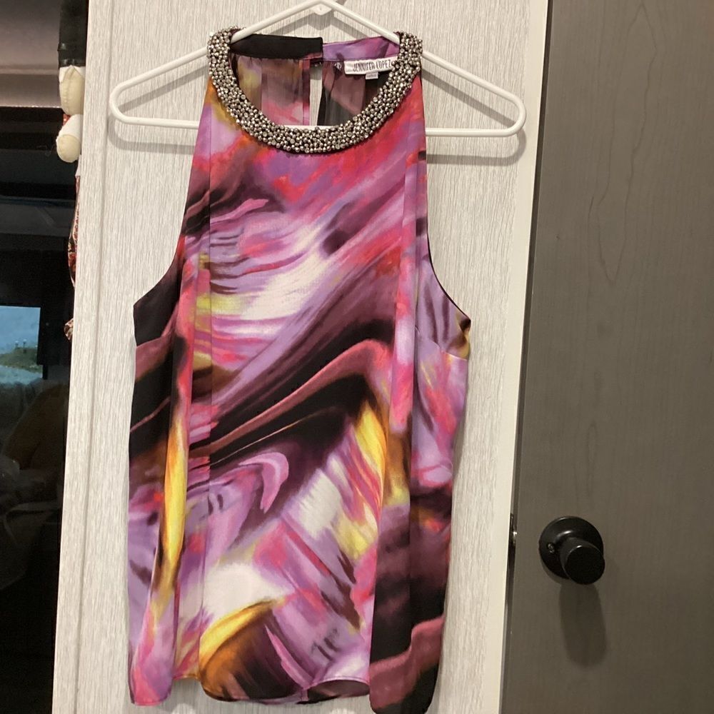 NWOT. Spectacular Night Sky Lined Crepe Blouse by Jennifer Lopez